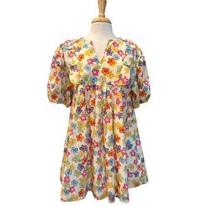 Entro Floral Puff Sleeves Mini Dress Size M A-line Babydoll New
